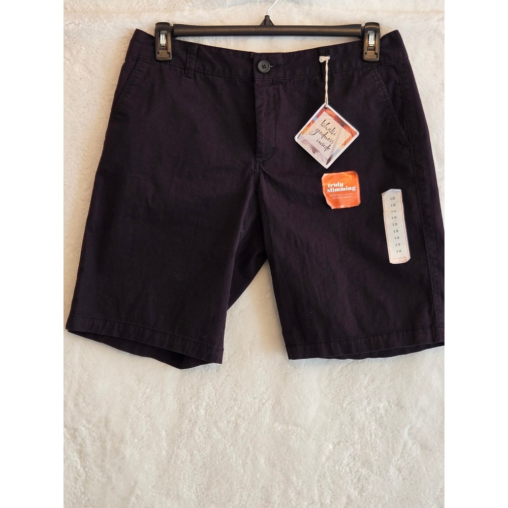 Dockers Truly Slimming Khaki Shorts Womens 12 Navy Blue Stretch Chino 4100171204